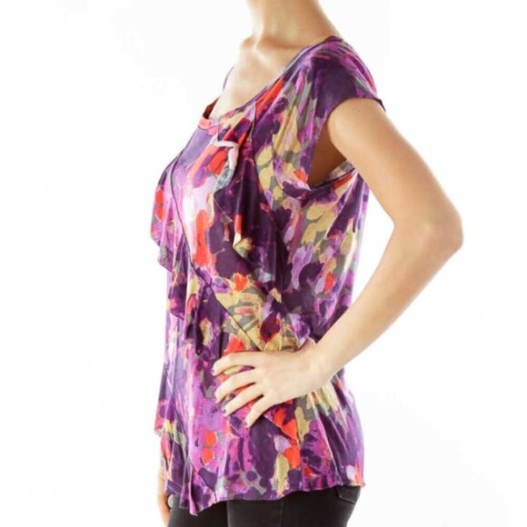 Banana Republic Orange Purple Print Top - Picture 2 of 3